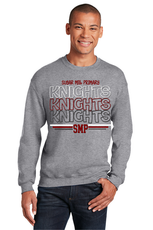 Sport Grey Adult Crewneck Sweatshirt - Knights Stacked Logo