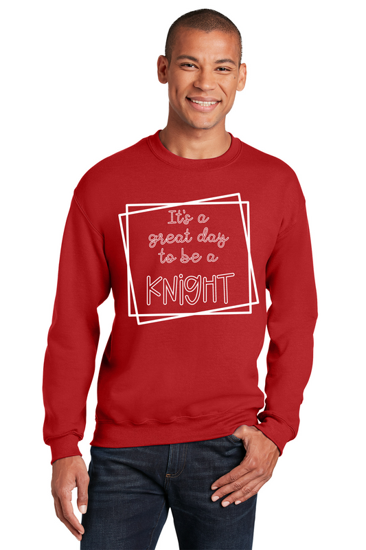 Red Adult Crewneck Sweatshirt (Great Day to be a Knight)