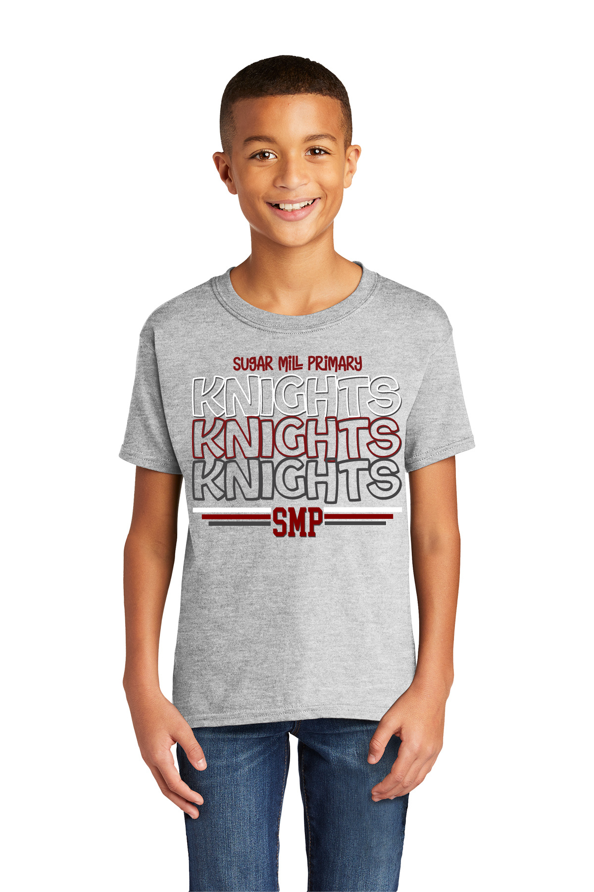 Sport Grey Youth T Shirt - Knights Stacked Logo